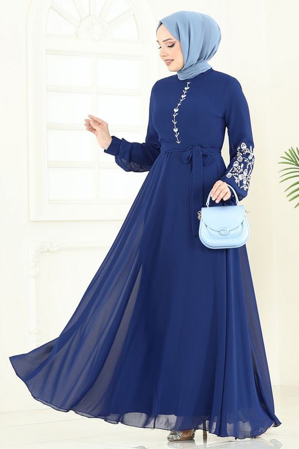 Nakış İşlemeli Şifon Elbise 8022AB368 Laci - 6