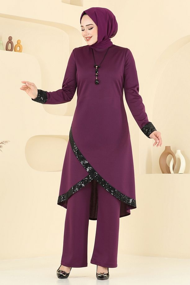 Kolyeli Pul Payet Takım 4559ASMK1074 Mürdüm - 2