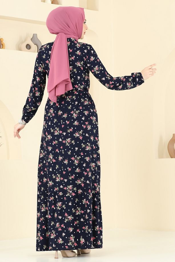 Çiçek Desenli Viskon Elbise 4065ZNN863 Laci - 4