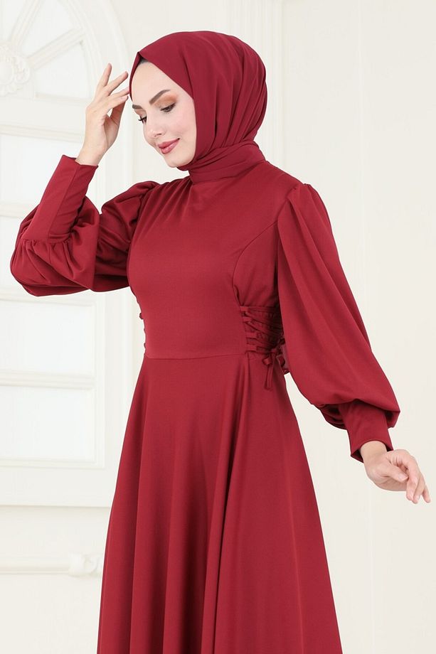 Yandan Bağcıklı Scuba Elbise 4608ALG474 Açık Bordo - 3