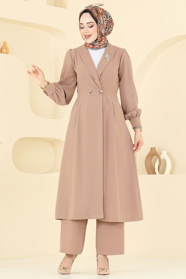 Kruvaze Yaka Krep Takım 6223BSK463 Koyu Vizyon - 2