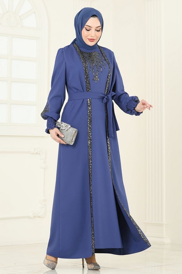 Yelekli Abiye Elbise Takım ASM2758 İndigo - 6