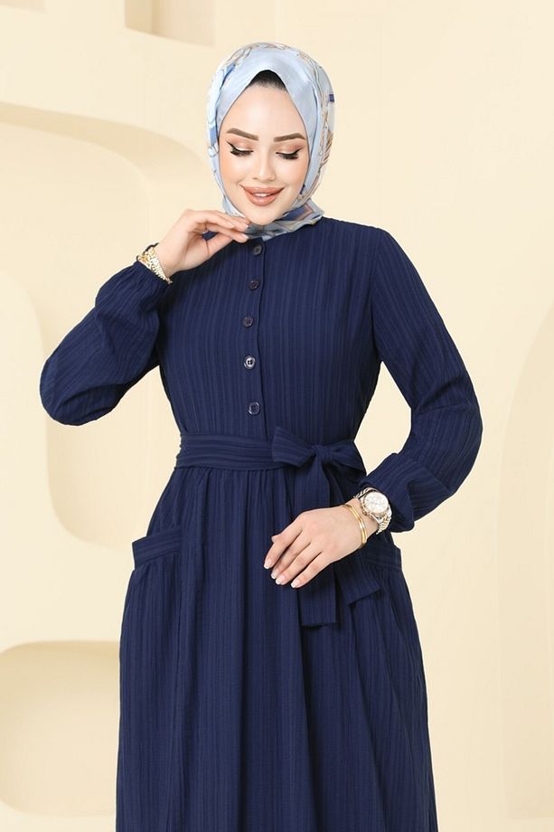 Yarım Düğmeli Kemerli Elbise 4040PM271 Laci - 2