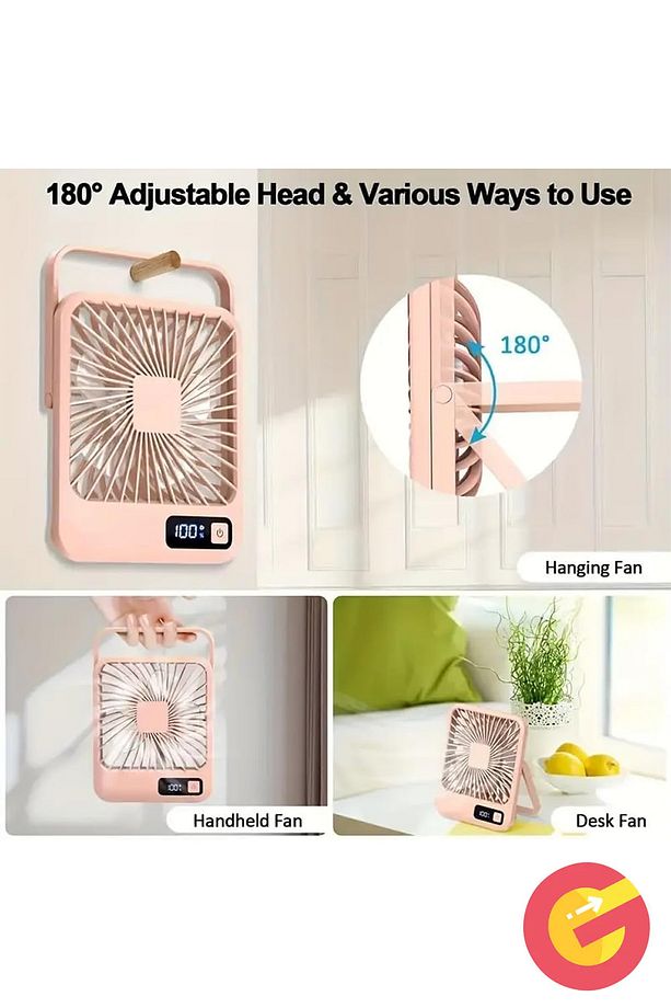 Şarjlı Sessiz Mini Fan Vantilatör, 1 Adet, 180° Ayarlanabilir, 5 Hız, LED Göstergeli, Type-C Şarj - 5