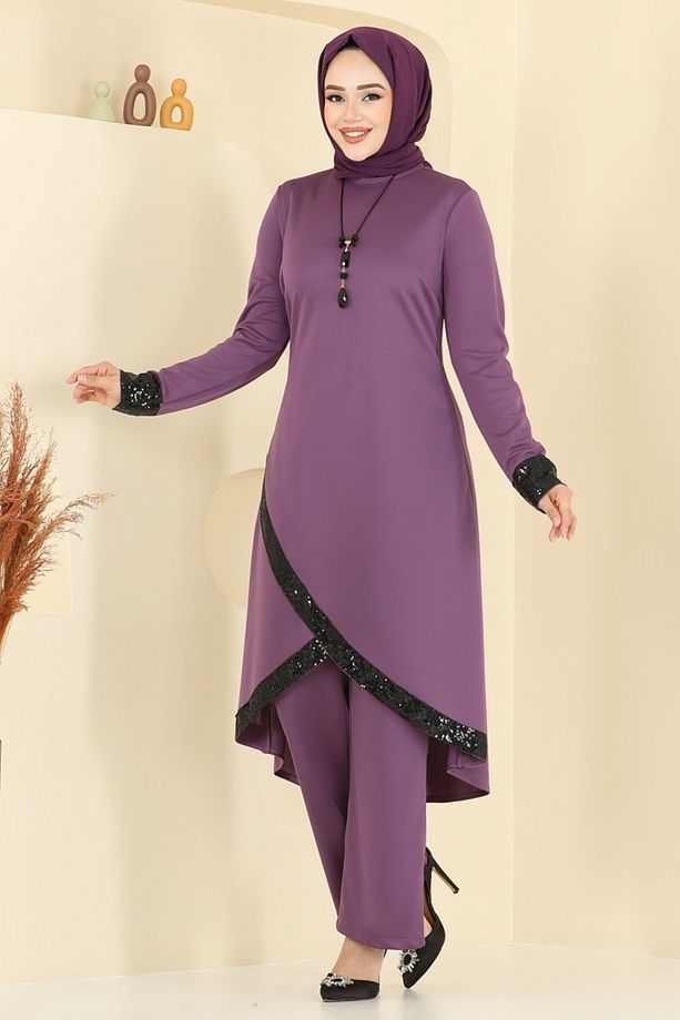 Kolyeli Pul Payet Takım 4559ASMK1074 Lila - 2