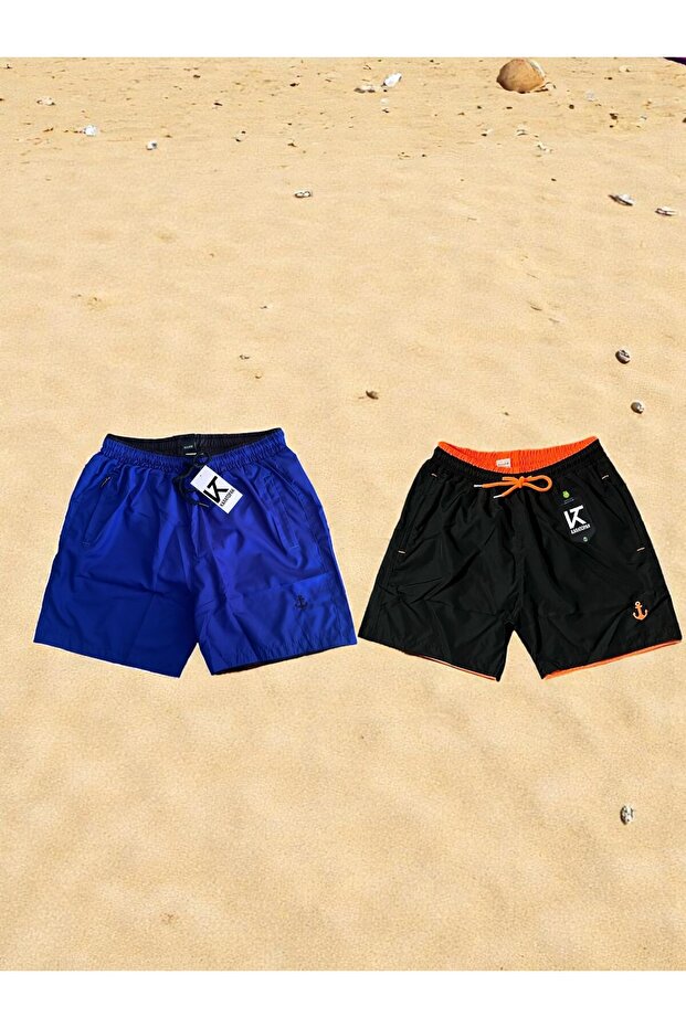 2 Swim Shorts - 2 Pockets with Mesh Inside, Waist Rubber and Tie Drawstring