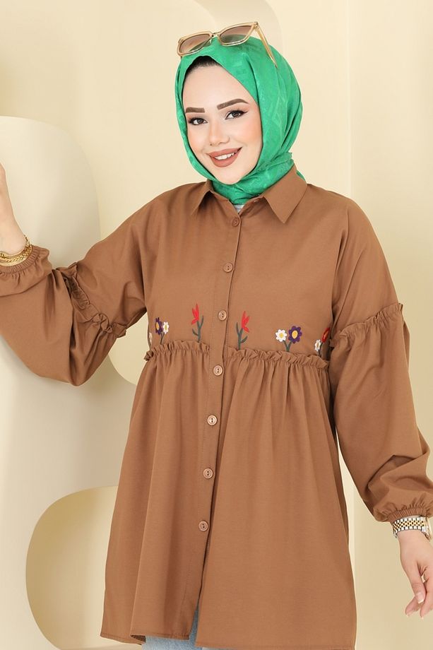Nakış İşlemeli Tunik 4060ASN888 Kahve - 2