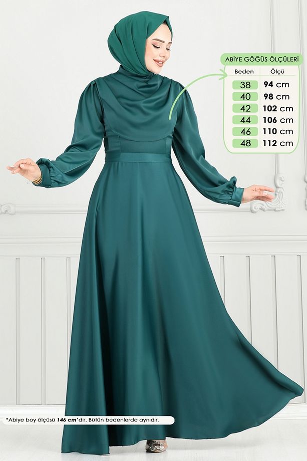 Drapeli Saten Abiye 5681EDF311 Zümrüt - 2