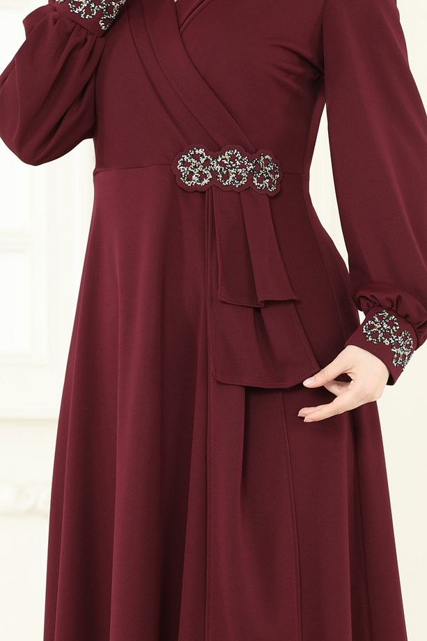 Taş Detay Abiye Elbise ASM2804 Bordo - 4