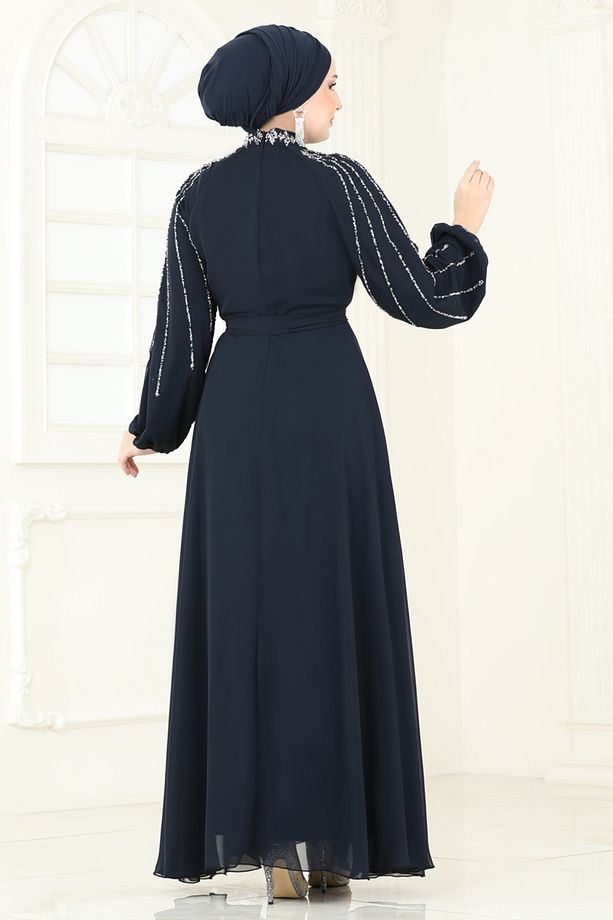 Kolları Taşlı Şifon Abiye 5666EDF311 Laci - 4