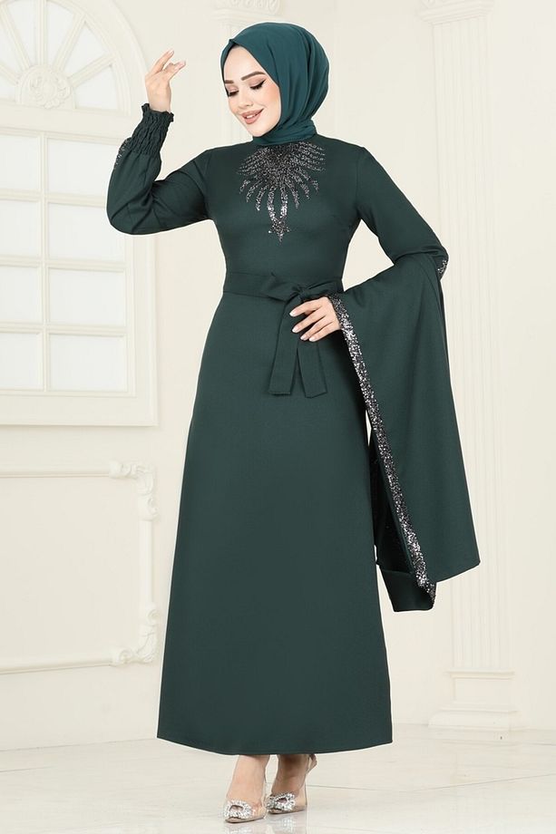 Yelekli Abiye Elbise Takım ASM2758 Zümrüt - 2
