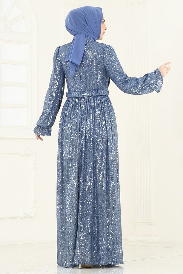 Pul Payet İşlemeli Abiye 5680EDF311 Mavi - 4