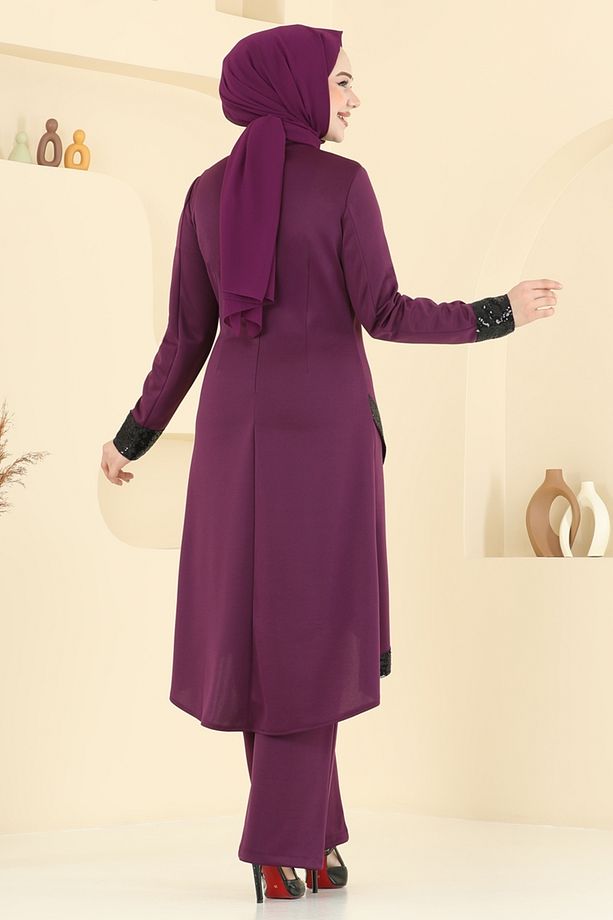 Kolyeli Pul Payet Takım 4559ASMK1074 Mürdüm - 4