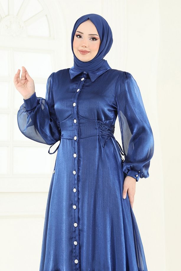 Beli Bağcıklı Abiye Elbise 8038AB368 Laci - 3