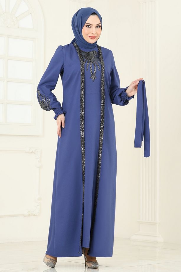 Yelekli Abiye Elbise Takım ASM2758 İndigo - 1