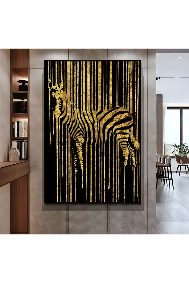 HARİKABİREV|SİYAH-GOLD ZEBRA ( CKD-028 ) |ÇERÇEVELİ KANVAS TABLO CKDİKEY - 2