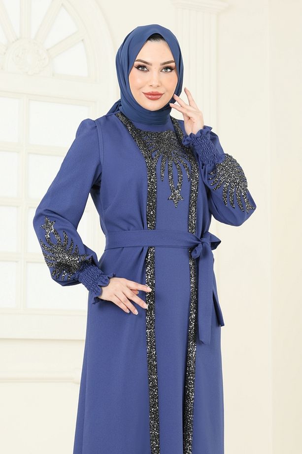 Yelekli Abiye Elbise Takım ASM2758 İndigo - 3