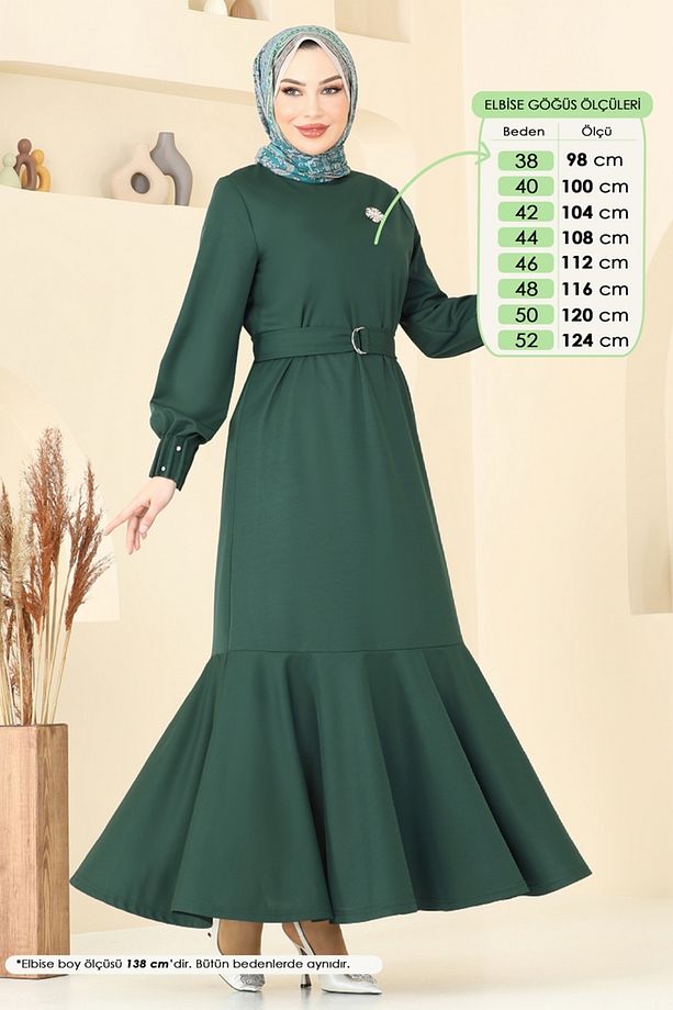 Kolları Taşlı Tesettür Elbise 397DVL817 Zümrüt - 1