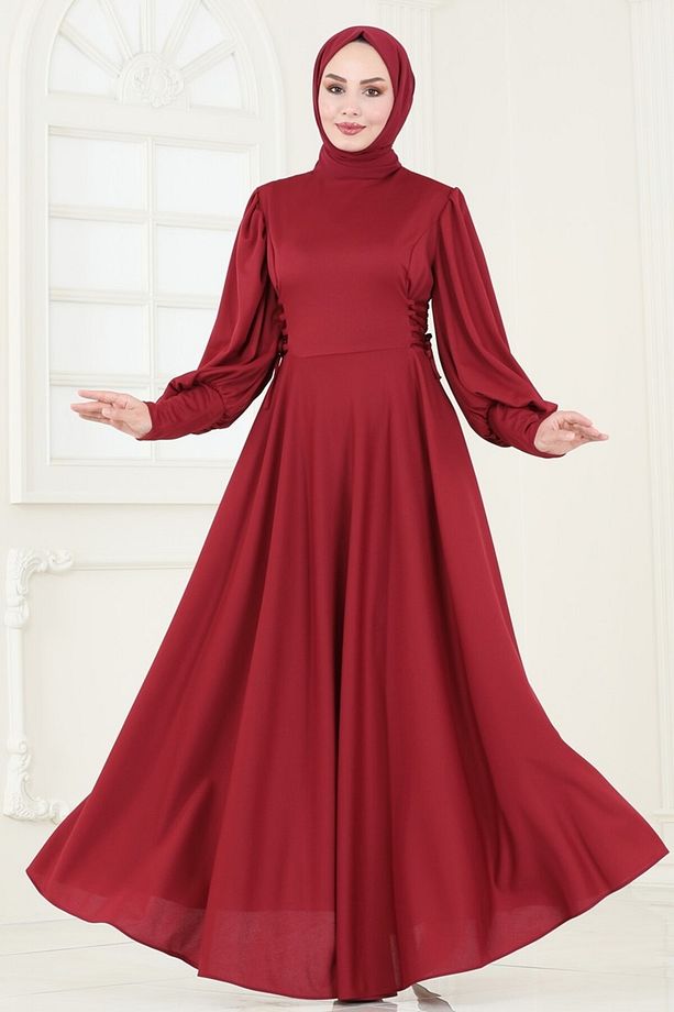 Yandan Bağcıklı Scuba Elbise 4608ALG474 Açık Bordo - 6