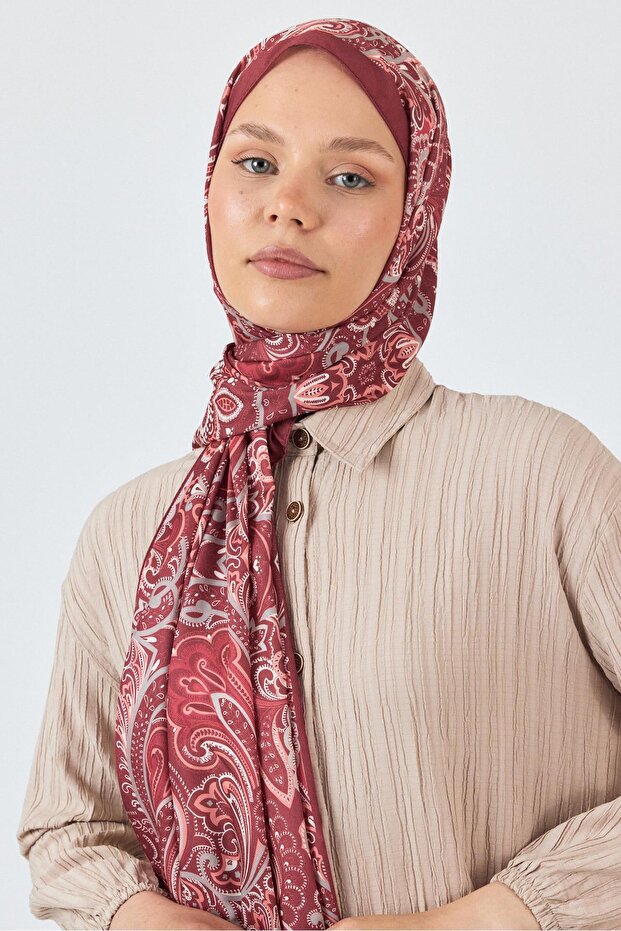 Burgundy Ethnic Patterned Shawl 4005 - 3