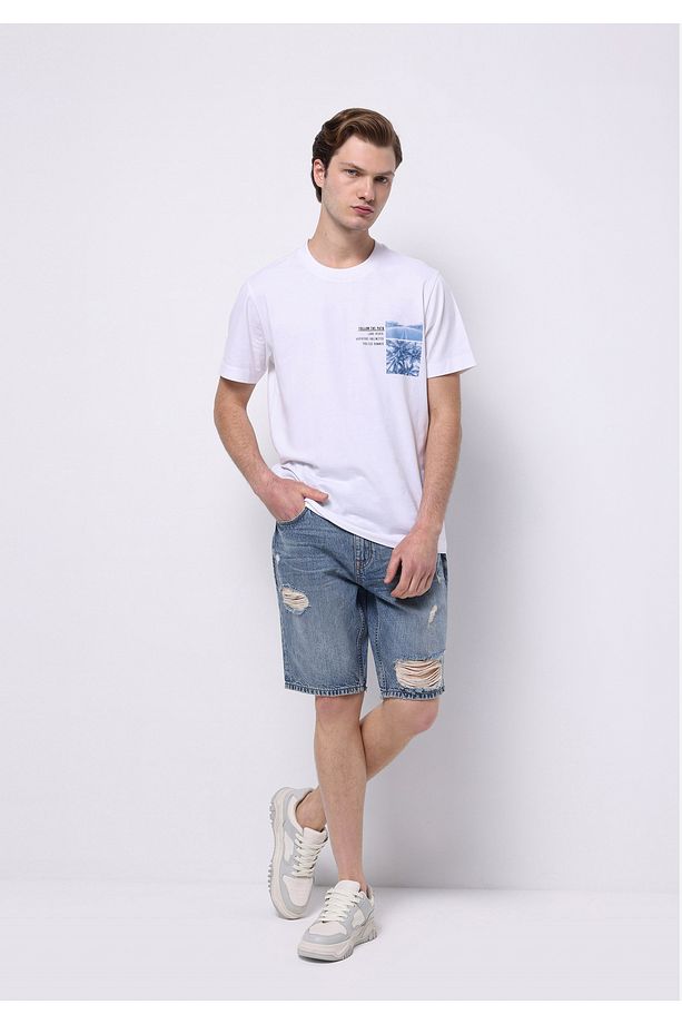 Regular Fit Orta Bel Düz Erkek Denim Jean Şort - 3