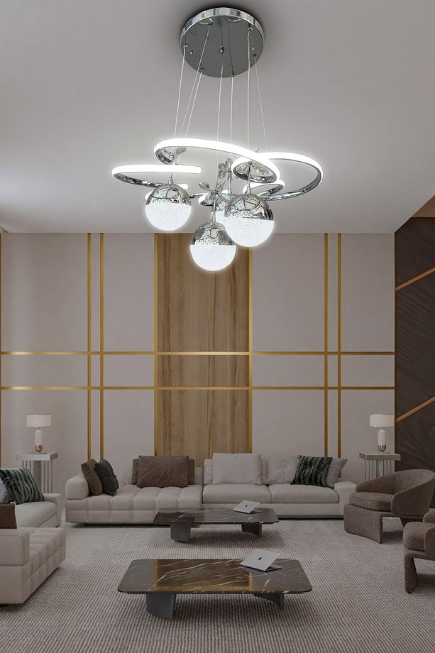 Modern Sarkıt Florya 4 Toplu Led Avize Salon & Oturma Odası Avizesi Kumandasız Krom - 2