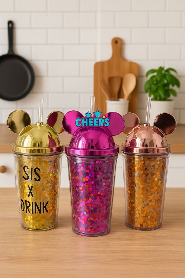 Mickey Mouse Kulaklı Simli Pipetli Bardak – "THIS IS MY DRINK" Yazılı - 5