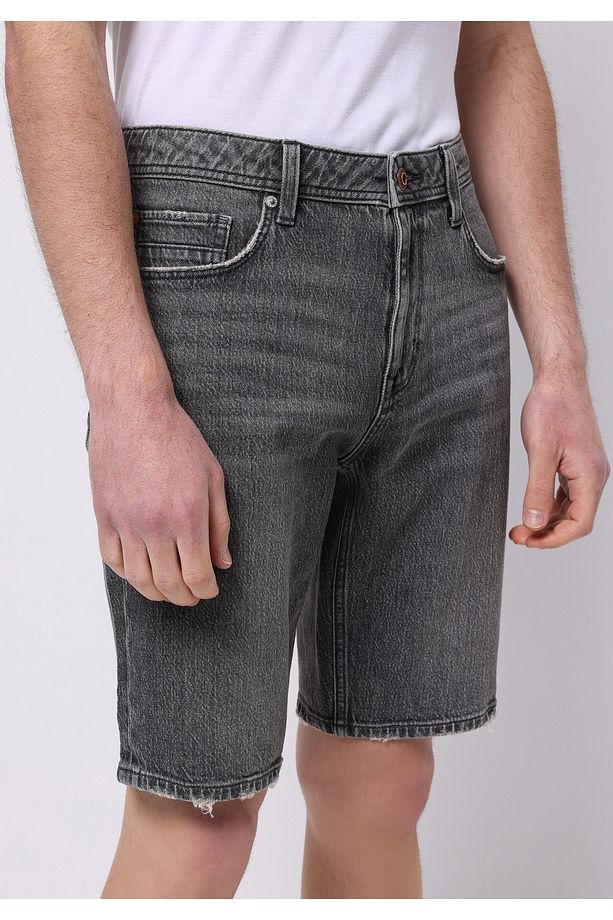 Regular Fit Orta Bel Düz Erkek Siyah Jean Şort - 4