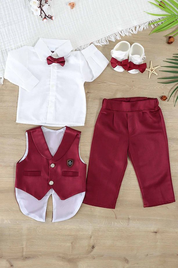 Erkek Bebek Yelekli Papyonlu Mevlit Takımı Lüks Özel Gün ve Mevlütlük Süslü Set 0 - 4 AY STL7002 - 5