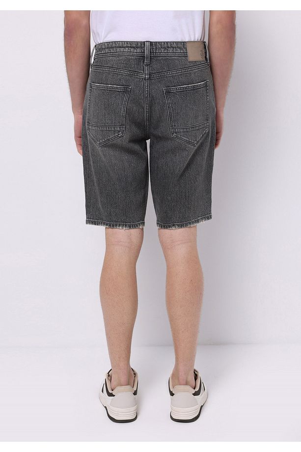 Regular Fit Orta Bel Düz Erkek Siyah Jean Şort - 2