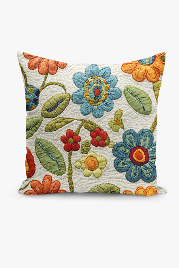 Double Sided Digital Printing Throw Pillow Case Quilted Look Floral Pattern