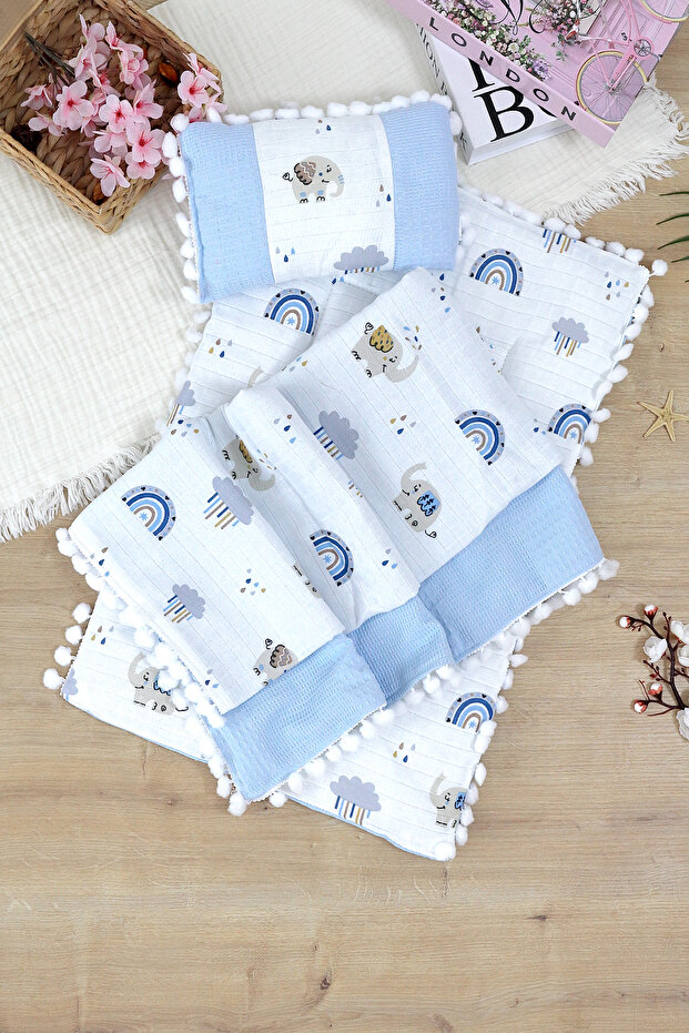 Baby Boy Muslin Pique Base Blanket Padded 3-Piece Bottom Opening Set Stl7007