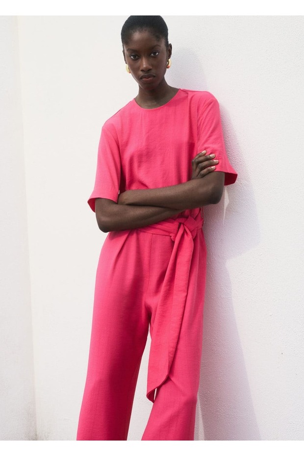 Straight Cut Jumpsuit with Short Sleeves and Belt
