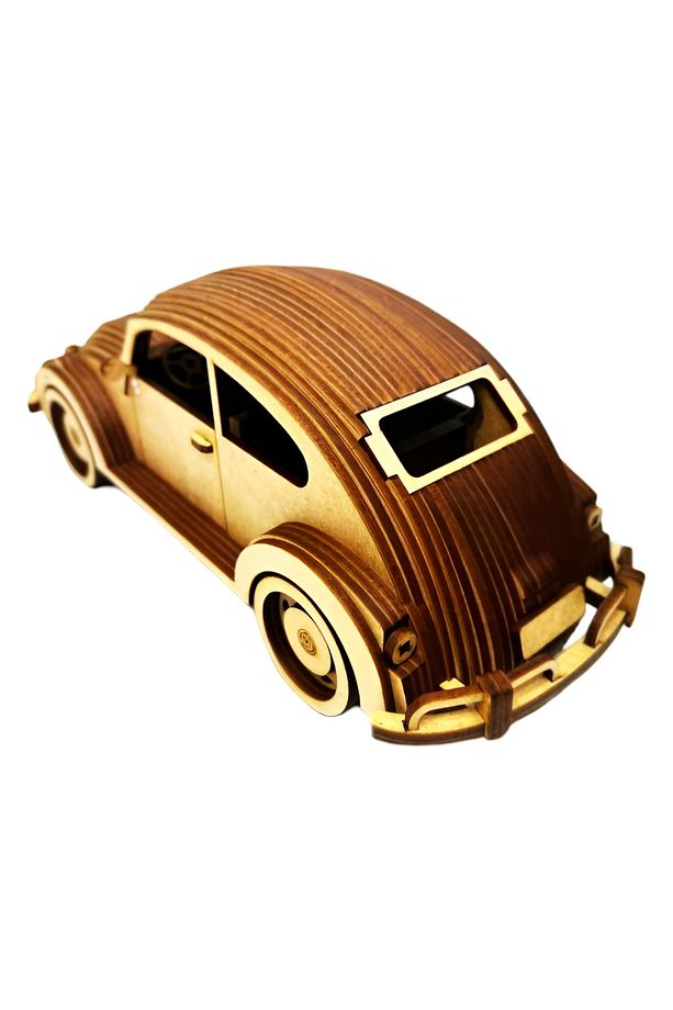 Ahşap Retro Araba Maketi - Ahşap Maket 3D Model - 35x12x22cm - 6