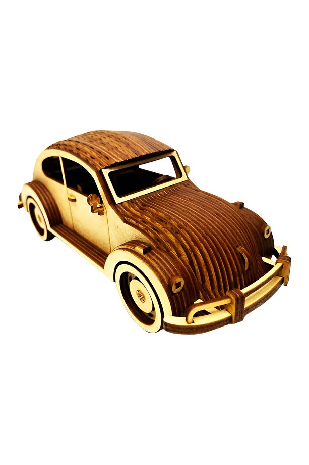 Ahşap Retro Araba Maketi - Ahşap Maket 3D Model - 35x12x22cm - 5