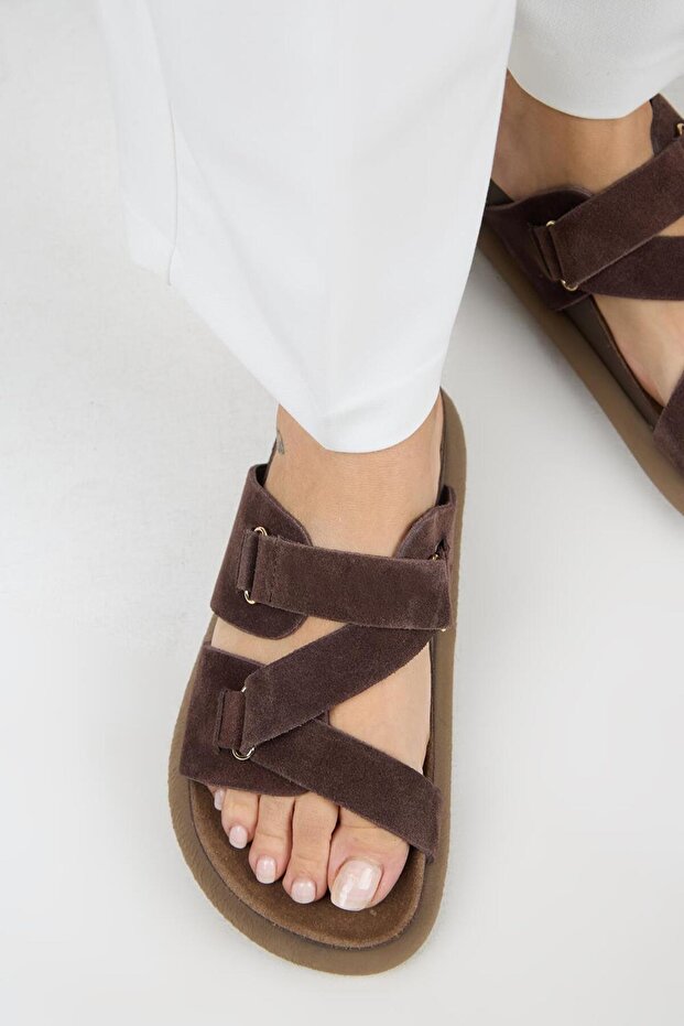 Tulipan Women's Genuine Leather Scarf Light Brown Slippers