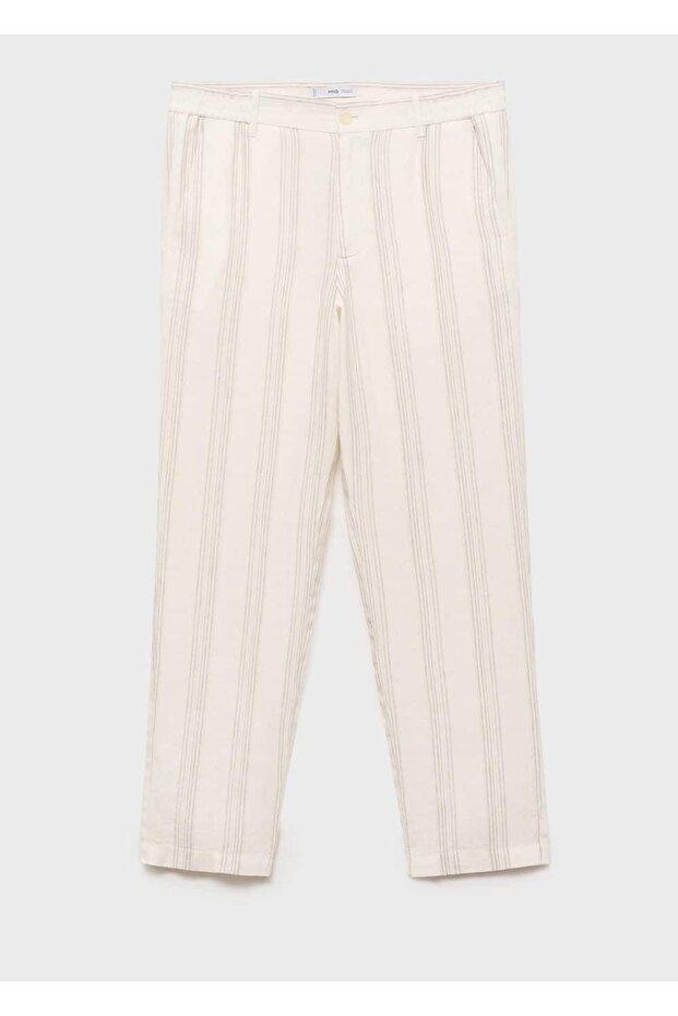 Elastik bel bantlı %100 keten pantolon - 3