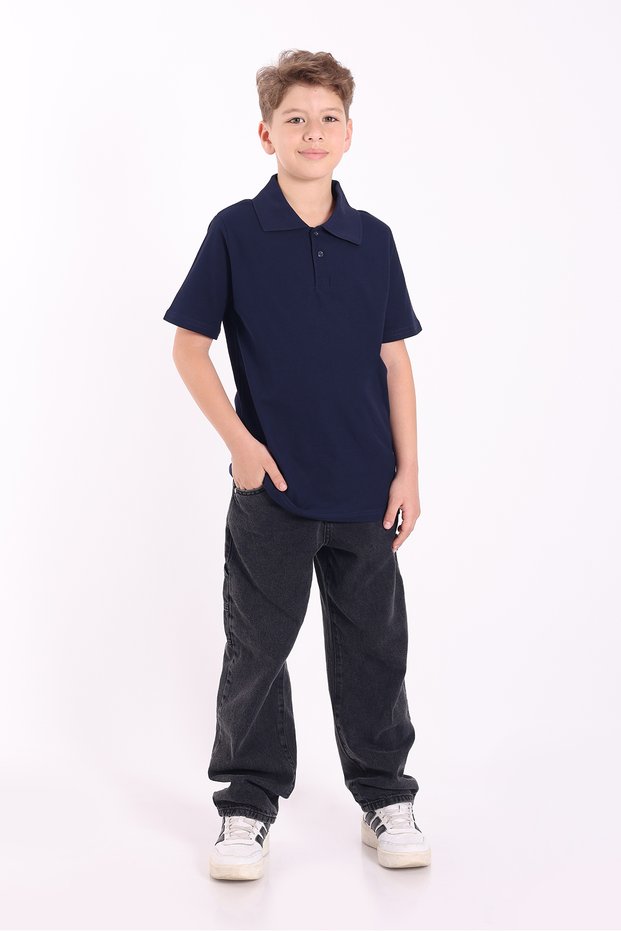 Unisex Children's Polo Neck School T-Shirt Basic Short Sleeve High School T-Shirt 100% Cotton 5-2XL Age Navy Blue