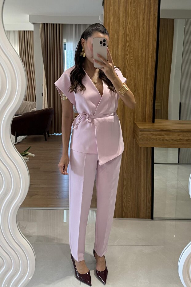 Alenya Şeker Pembe Yelekli Kuşaklı Takım - 4