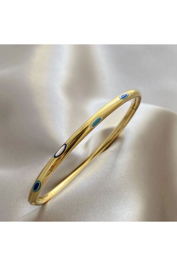 Women's Steel Bracelet High Quality Ellipse Enamel Detail Tarnish-Resistant Handcuff Bracelet