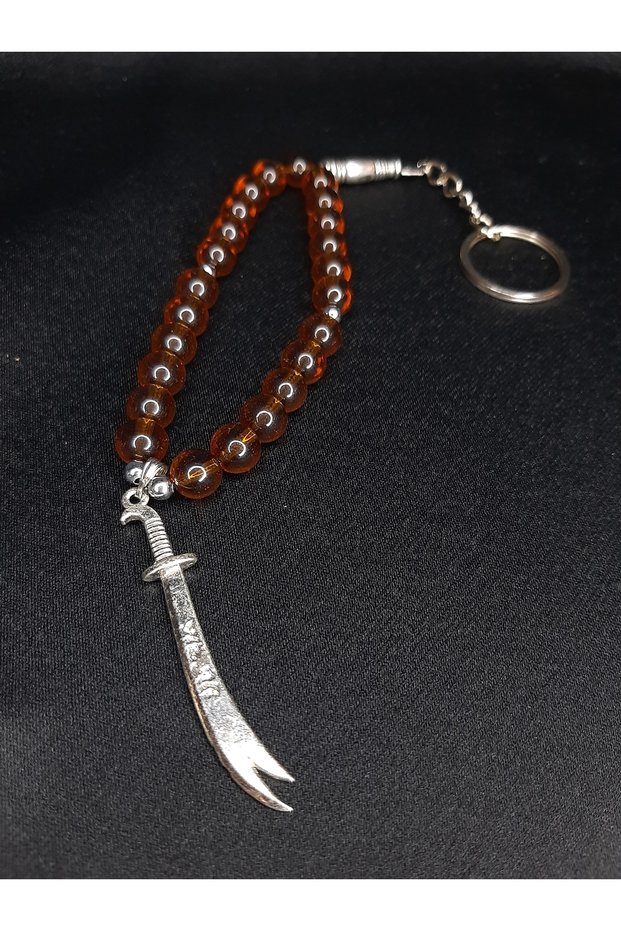 Amber Color Prayer Bead Keychain with Zülfikar Sword – Special Design for Men