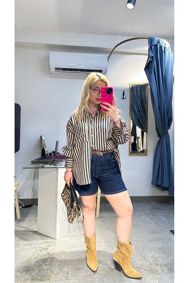 Yüksek bel denim jean şort - 2