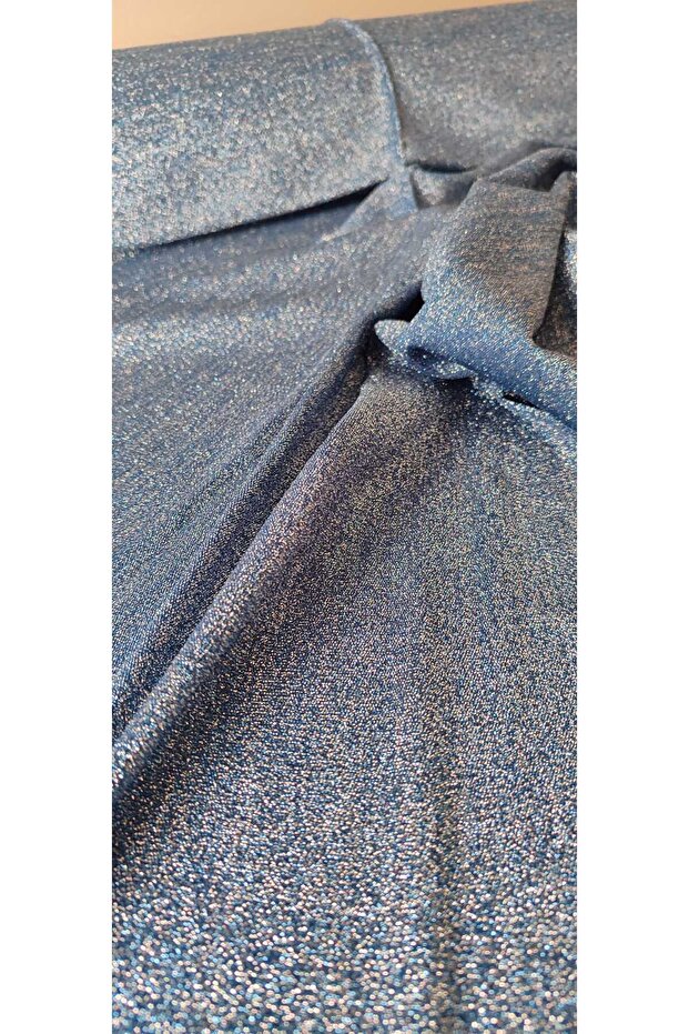 Likralı Simli Örme Kumaş İndigo - 2