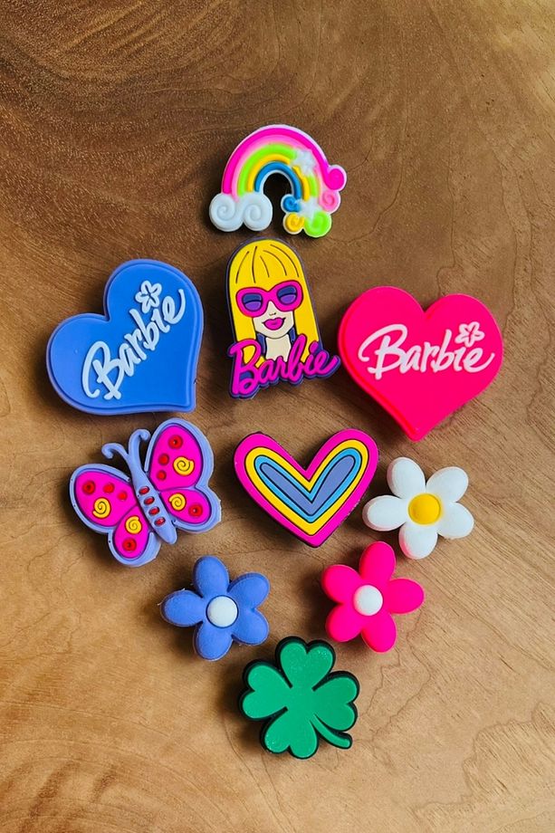Jibbitz Terlik Süsü 10 Lu Set Barbie,çiçek,Dört yapraklı yonca - 3