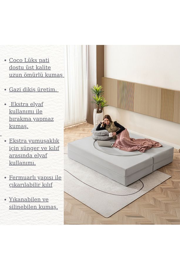Layer 2'li Açılabilir Koltuk & Yeni Nesil & Silinebilir & Çift Kişilik & Konforlu Yatak Gri - 3