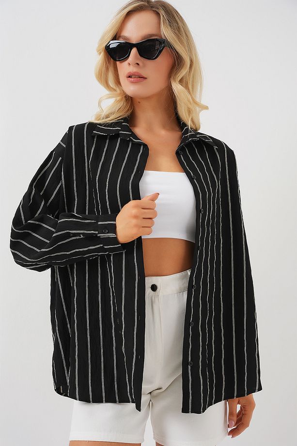 3900 Oversize Uzun Basic Gömlek - C. Siyah - 4