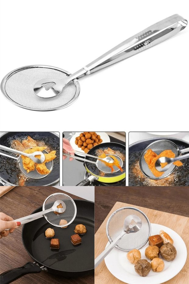 Kitchen Preparation Utensils Strainer Frying Boiling Steel Tongs Colander
