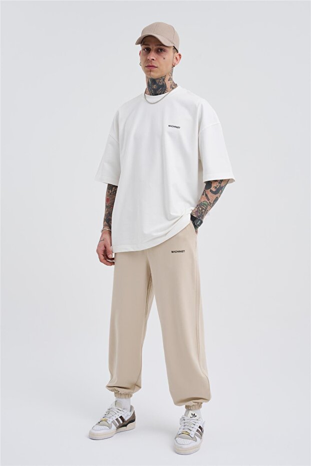 Erkek Basic Oversize Jogger Açık Bej Eşofman Altı - 3