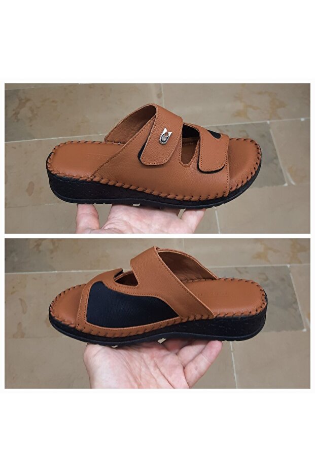 Women's Genuine Leather Orthopedic Soft Massage Sole Velcro (Hallux Valgus) Bone Protrusion Slippers
