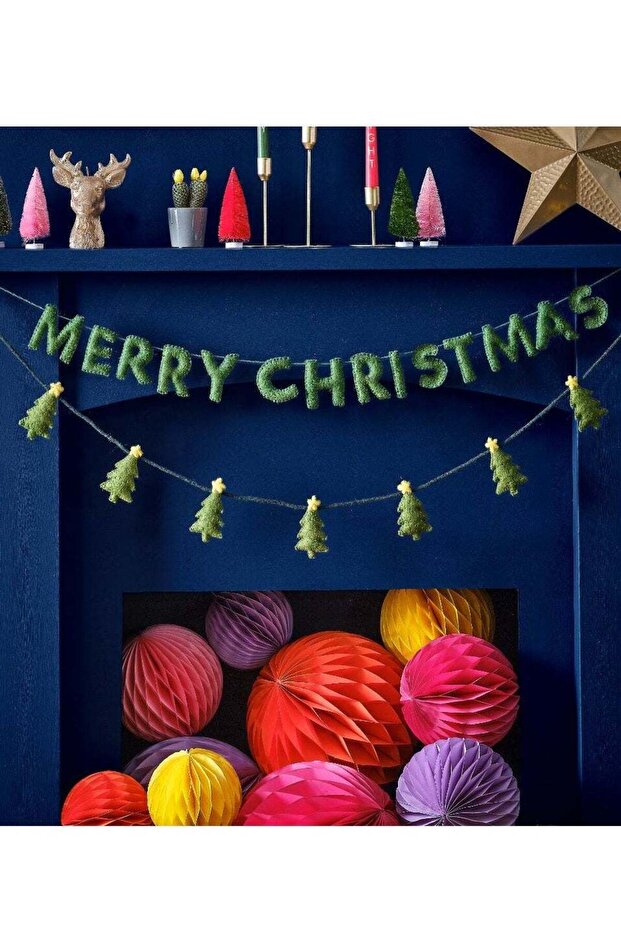 Green Felt Festive Bunting - Christmas and Holiday Themed Bunting for Decorating